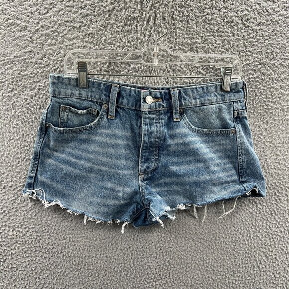 Lucky Brand Womens‎ Jean Boyfriend Shorts 2 Blue Denim Cut Off Mid Rise Pockets - Picture 1 of 16